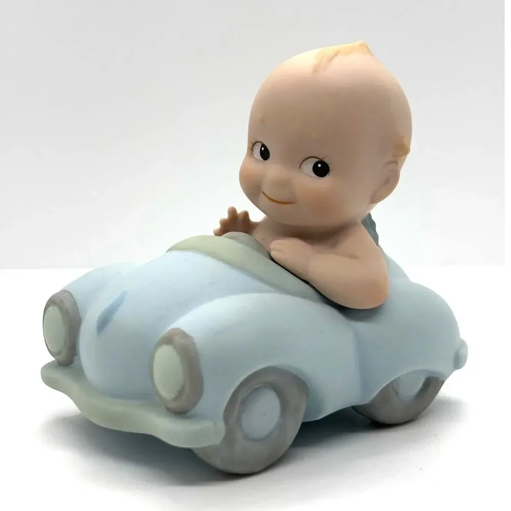 VTG 1993 Enesco, Rose O'Neill Porcelain Kewpie Doll, Driving Blue Car Figurine